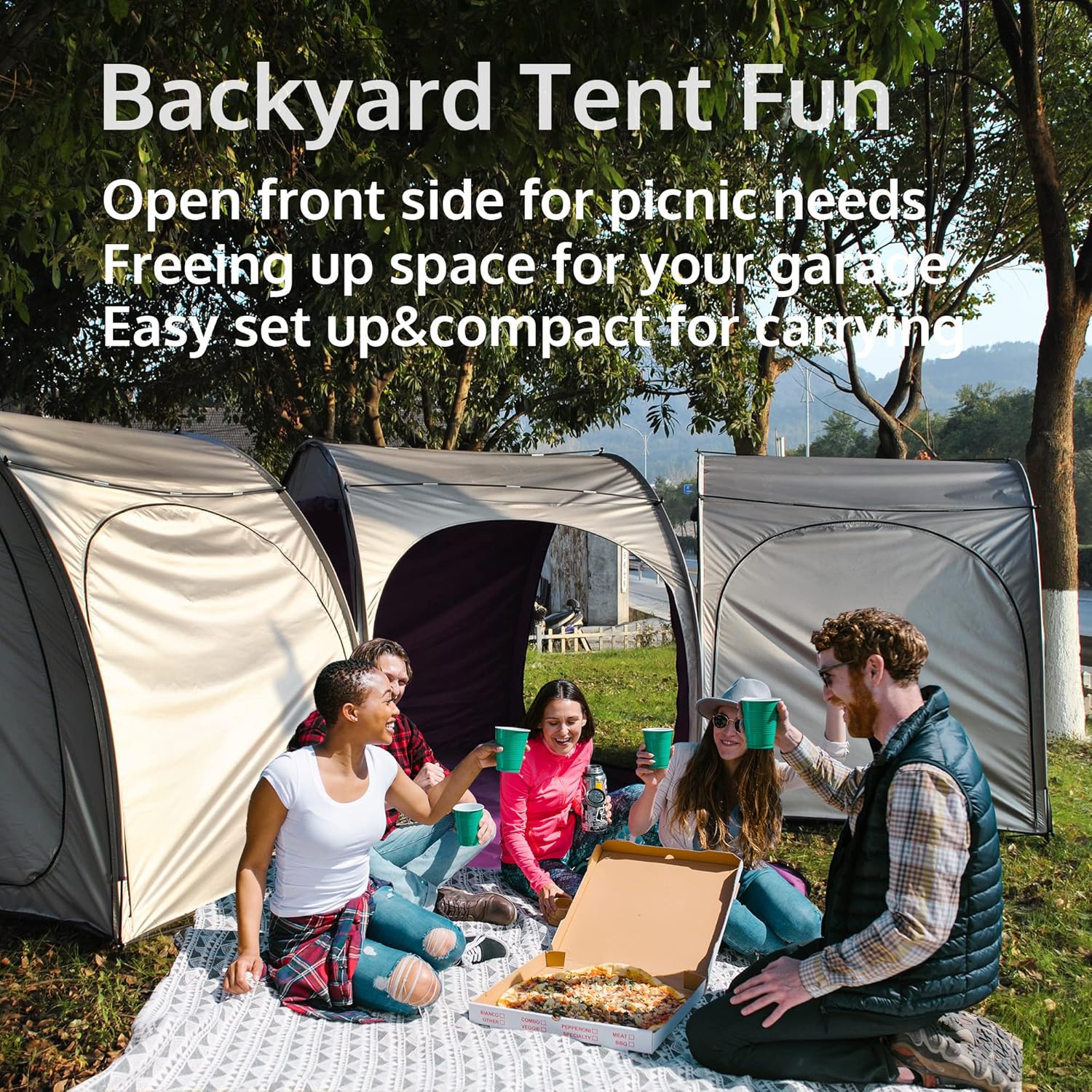 Attachable Beach Tent Sun Shelter 4 Person Heat and Light-Blocking UPF50+ UV Protection Sun Shade Easy Setup for A Family Vacation