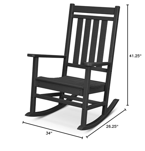 POLYWOOD Estate Rocking Chair, Outdoor Porch Rocker, All-Weather HDPE Patio Furniture, Adult Size, Made in USA, Black