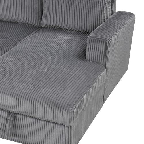 L-Shaped Pull Out Sleep Sofabed,Modern Reversible Sleeper Sectional Sofa Chenille Upholstered Button Tufted Decor with Storage Chaise