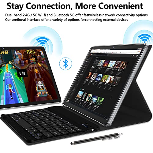 Tablet 10.1 Inch 128 Storage+1TB Expand 2 in 1 Android Tablets, Tablet with Keyboard Case Mouse, 5G Dual WiFi, GPS, Octa Core, HD Touchscreen