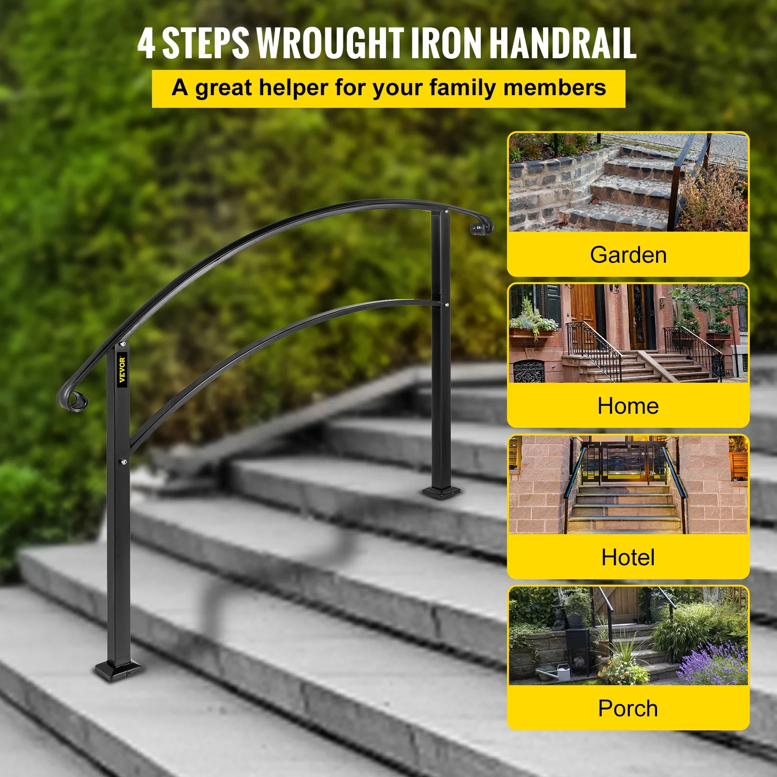 VEVORbrand 1-4 Step Handrail Rackable to a range of 0&deg;to 45&deg