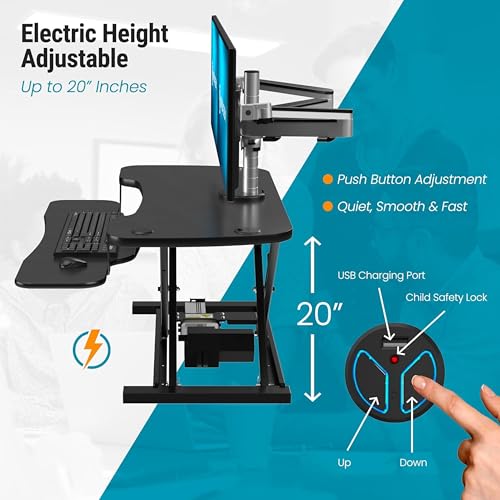 VERSADESK PowerPro™ 36 Inch Electric Standing Desk Converter, Height Adjustable Sit to Stand Up Desk Riser