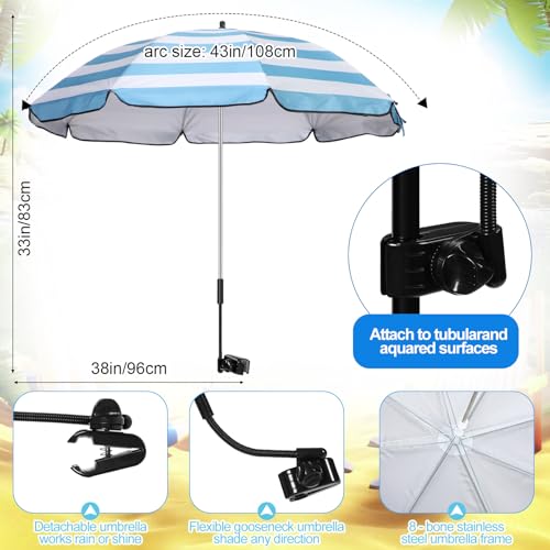 Karenhi 2 Set Beach Camping Chair with Umbrella for Adult Folding Reclining Camping Chair with Foot Rest Adjustable Clamp Canopy Shade for Outdoor