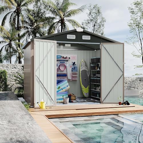 Aoxun 6.2x4 FT Shed Outdoor Storage Shed Metal Garden Shed with Lockable Doors & Slooping Roof Tool Shed Bike Shed for Backyard, Patio