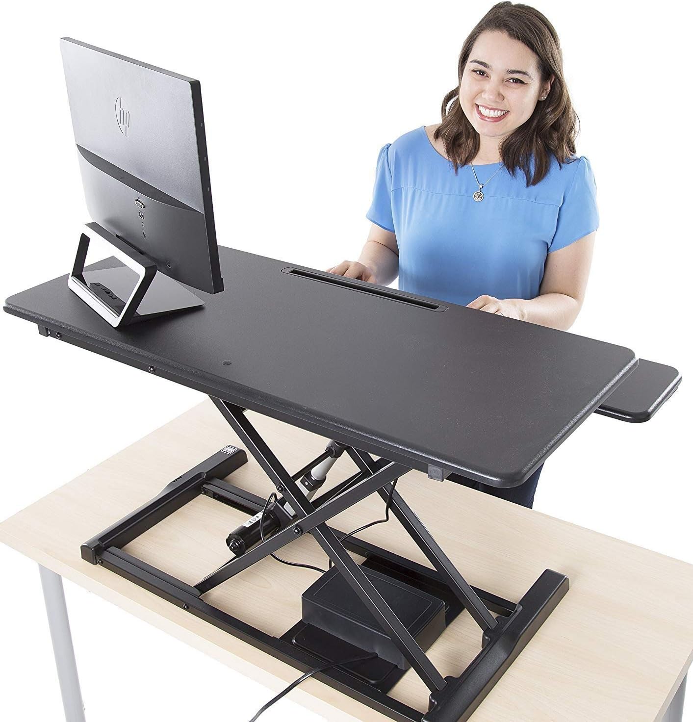 Stand Steady Flexpro Hero Power | Electric Standing Desk Converter/Desk Riser with Wireless Charging | Turns Any Desk into a Sit to Stand Up Desk |