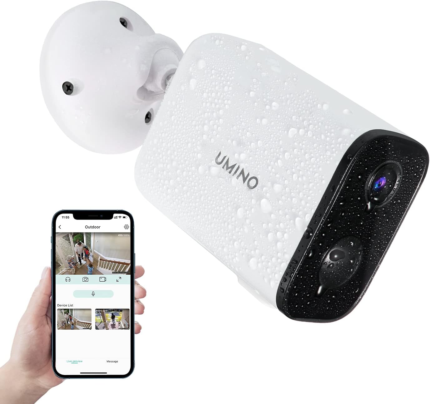 UMINO Security Camera Outdoor,1080P FHD Wireless Rechargeable Battery Camera for Home Security,PIR Motion Detection, Siren Alarm,2 Way Audio