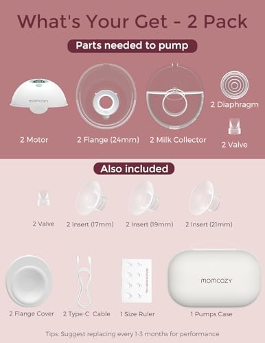 Momcozy M5 Hands-Free Wearable Breast Pump, Double-Sealed Flange for Baby-Like Comfort, 3 Modes & 9 Suction Levels, Portable Electric Pump – 24mm
