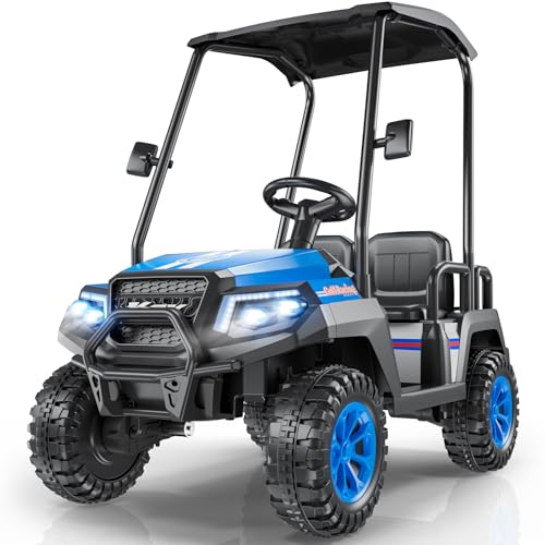 R9 24V Kids Golf Cart, 4 Seats, 4WD Kids Electric Car w/Remote Control, Detachable Awning, Spring Suspension, Multimedia Functions Including Music