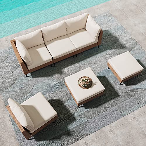 LAUSAINT HOME Outdoor Patio Furniture, 8 Piece Outdoor Sectional Sofa PE Rattan Wicker Patio Conversation Sets