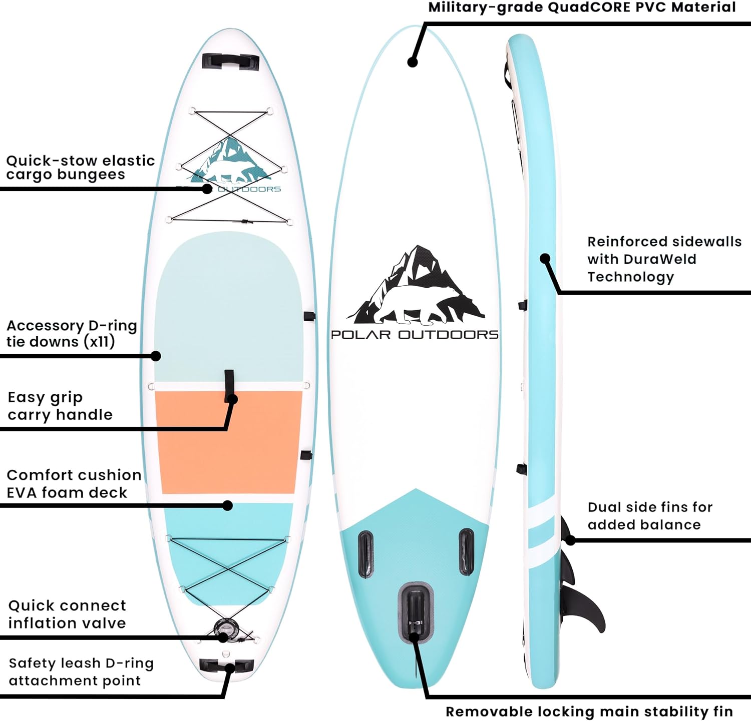 Roc Inflatable Stand Up Paddle Boards with Premium SUP Paddle Board Accessories, Wide Stable Design, Non-Slip Comfort Deck for Youth & Adults