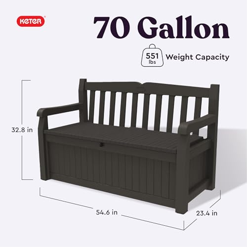 Keter Solana 70 Gallon Storage Bench Deck Box for Patio Storage
