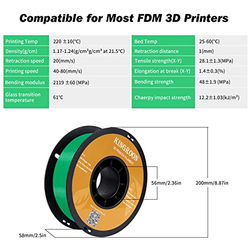 Kingroon PLA 3D Printer Filament, 12Rolls, Dimensional Accuracy +/- 0.03 mm, 12kg Spool(26.4lbs)