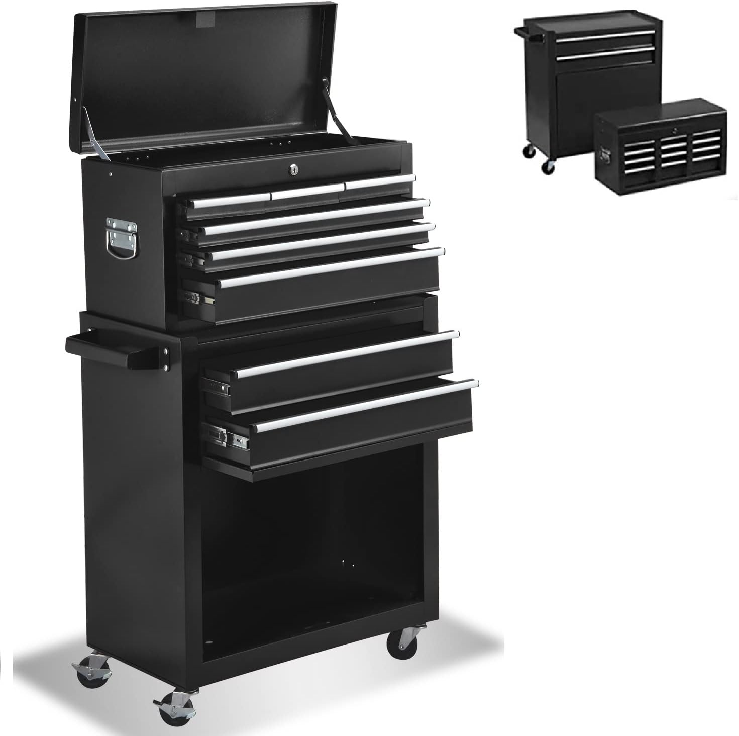 8-Drawer Garage Tool Chest Tool Box,Removable Tool Storage Cabinet with 4 Wheels and Drawers,2 in 1 Portable Toolbox Organizer