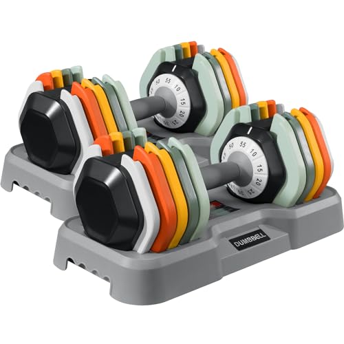 AOTOB 25/55 lbs Dumbbell Set, Anti-Slip Fast Adjust Turning Handle, Adjustable for Men and Women, Pair for Home Gym Exercise