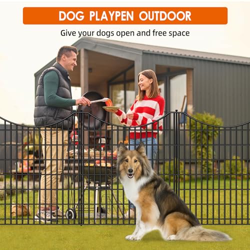 18 Panels No Dig Decorative Fence with Gate, 33 in(H) X 40.5 ft(L) Tall Garden Fence Animal Barrier, Rustproof Metal Wire Edging Border