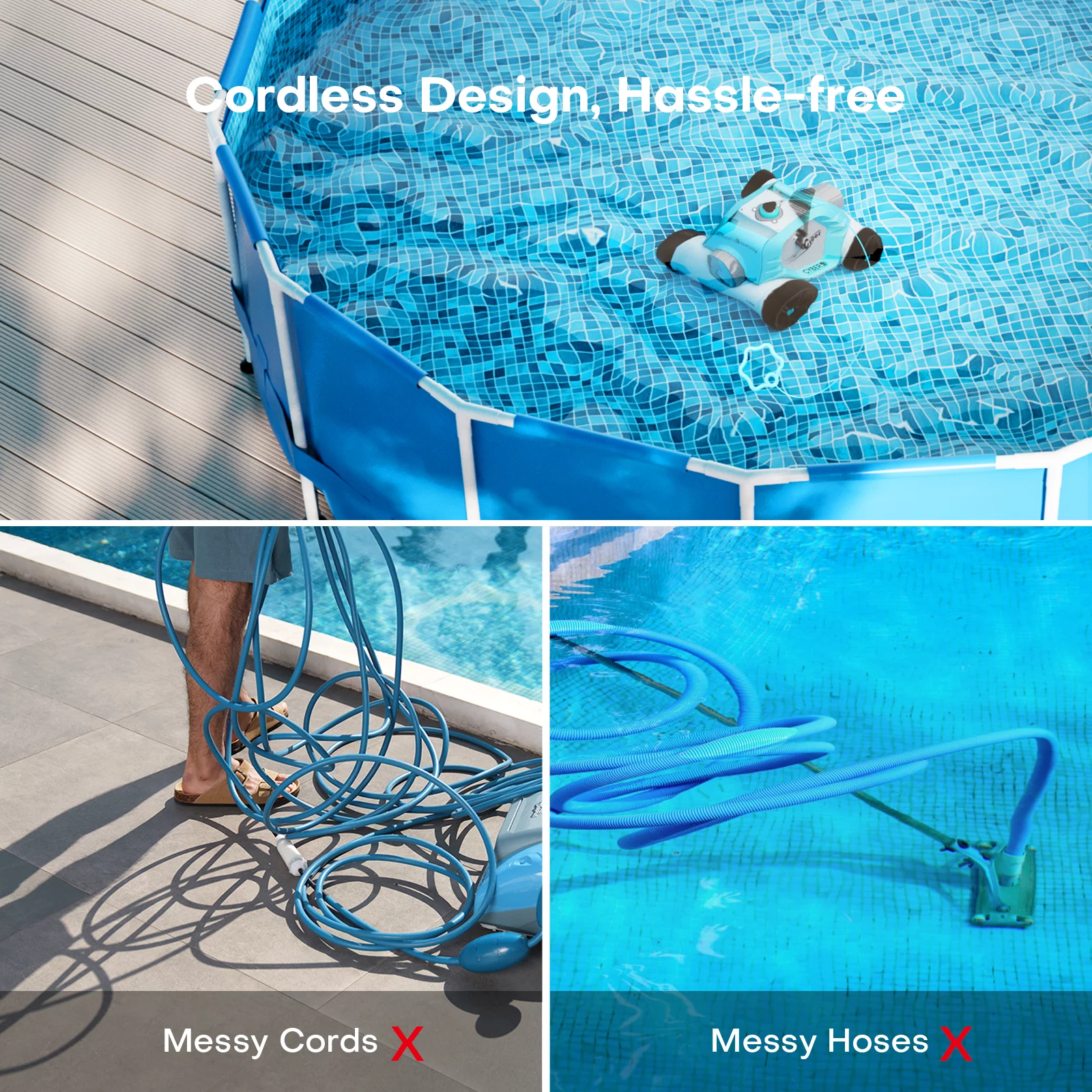 Ofuzzi  Cordless Robotic Pool Vacuum Cleaner Ideal for Inground and Above Ground Pools up to 40 ft, White