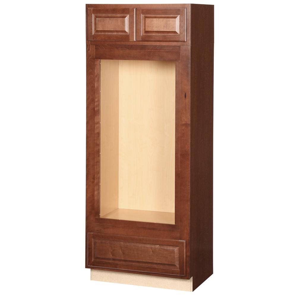 Hampton Bay Hampton Assembled 33x84x24 in. Double Oven Kitchen Cabinet in Cognac, Red