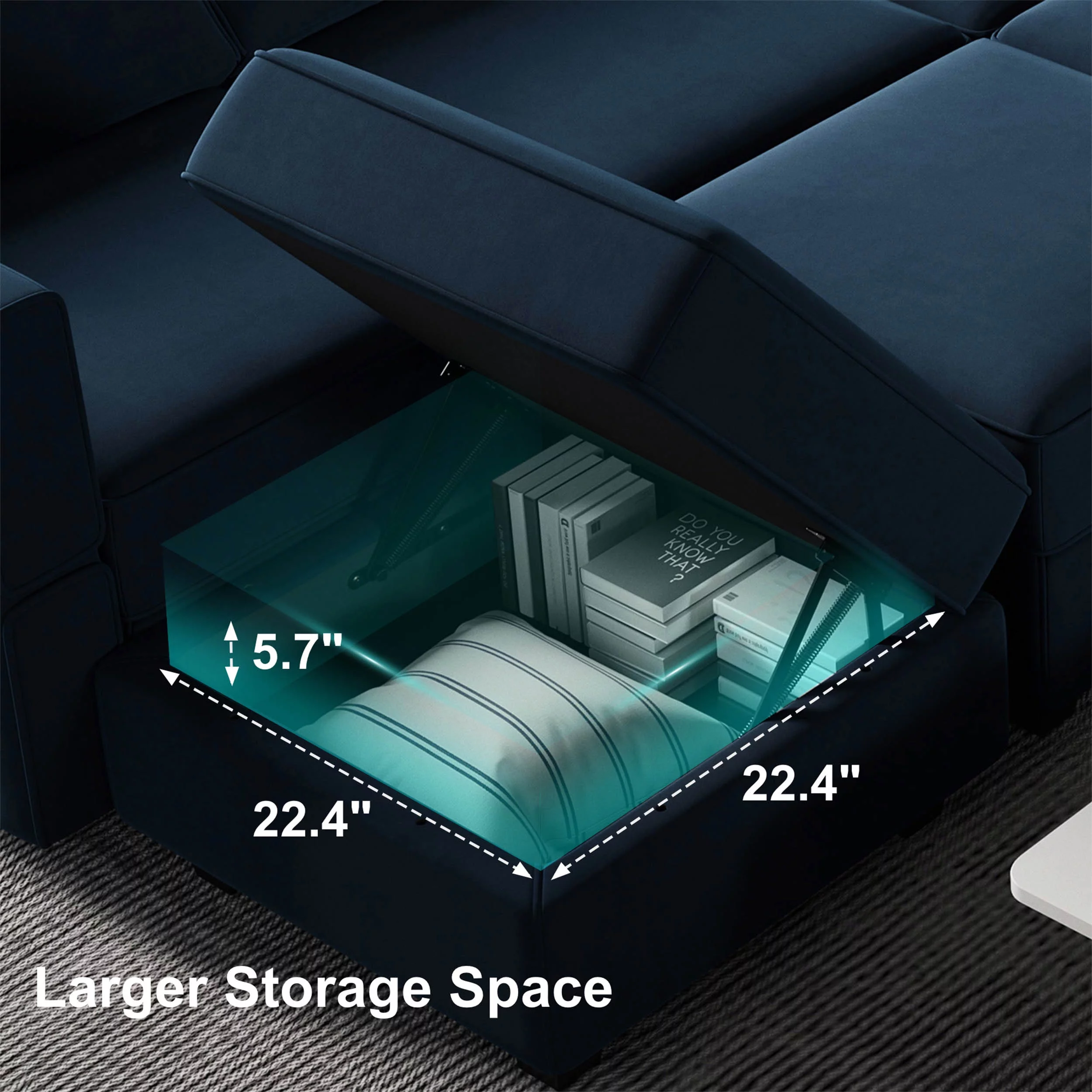Belffin Modular Sectional L Shaped Sofa with Storage Velvet Convertible Chaise Couch 6 Seats Blue
