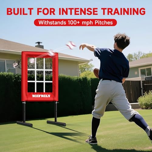 Heavy-Duty 9 Hole Baseball Pitching Net with Pitching Target Pockets, Regulation Size Strike Zone