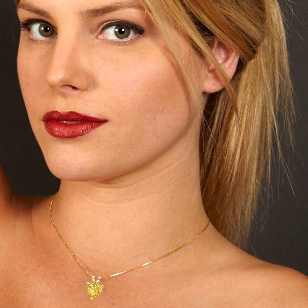2.0 ct Brilliant Heart Cut Solitaire Synthetic Yellow Moissanite 14k Yellow Gold Pendant with 18" Chain