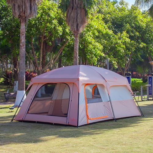 KTT Extra Large Tent 10-12-14 Person(Style-B),Family Cabin Tents,2 Rooms,3 Doors and 3 Windows with Mesh,Straight Wall,Waterproof,Double Layer