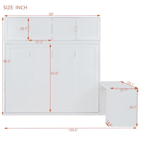 Queen Size Murphy Bed Wall Bed with Desk and Closet,Drawers and Shelves,for Small Spaces Studio Study Office Guest Room Use (Gray#Desk, Queen)