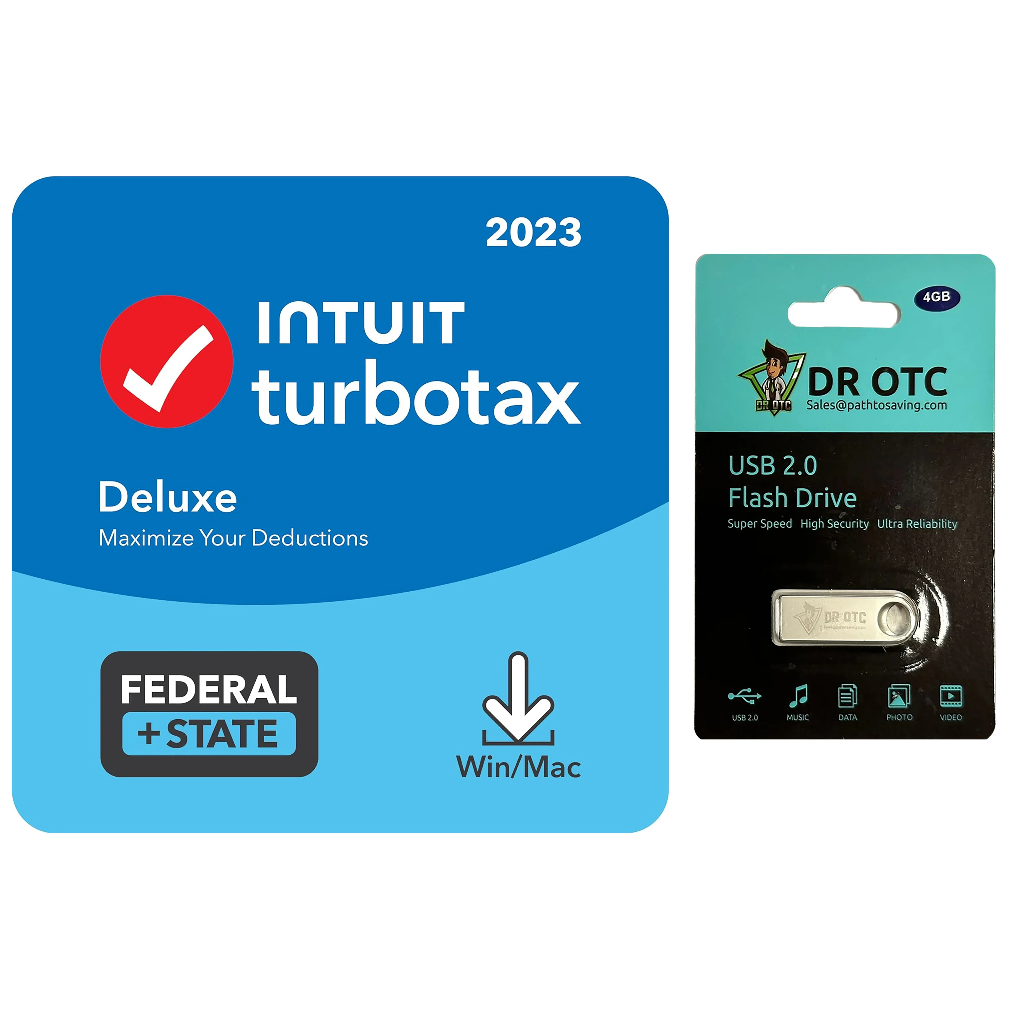 TurboTax Deluxe 2023 Tax Software - Federal & State Tax Return - Download BONUS FREE Dr OTC USB Drive 4GB - Curated Treasures Market