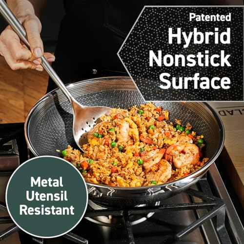 HexClad Hybrid Nonstick 12-Inch Wok, Stay-Cool Handle, Dishwasher and Oven Safe, Compatible with All Cooktops, Induction Ready
