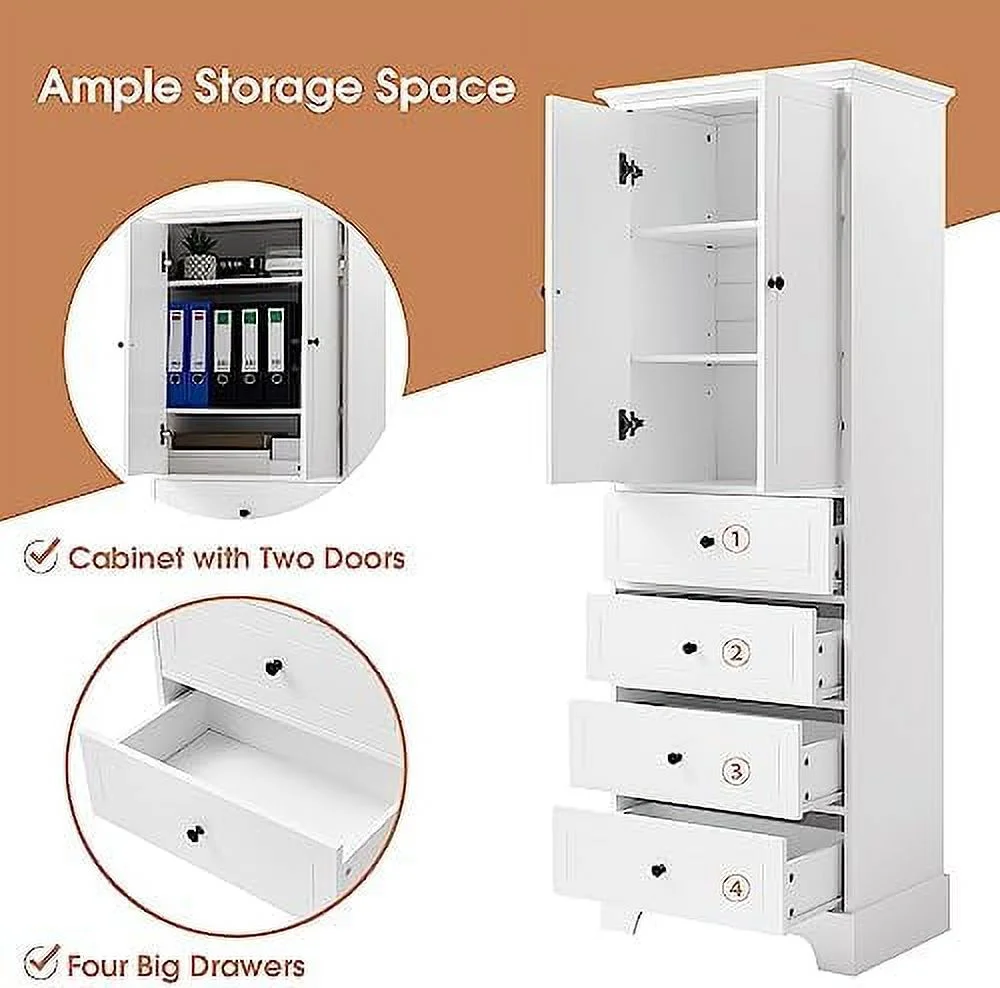 RUNFAYBIU Four Door  Cabinets with LED Light  White  Cabinet with Open  Home Office Display Cabinet with Transparent Acrylic Doors  Freestanding