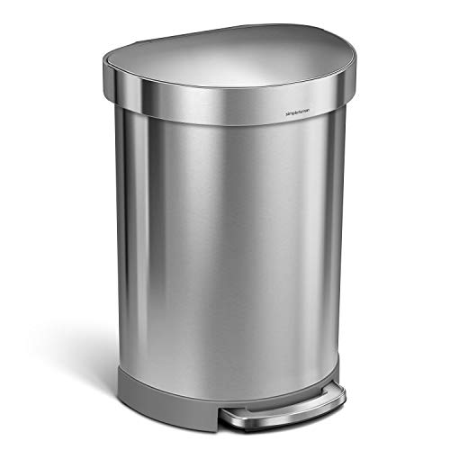 simplehuman 45 Liter / 12 Gallon Semi-Round Automatic Sensor Trash Can, Brushed Stainless Steel