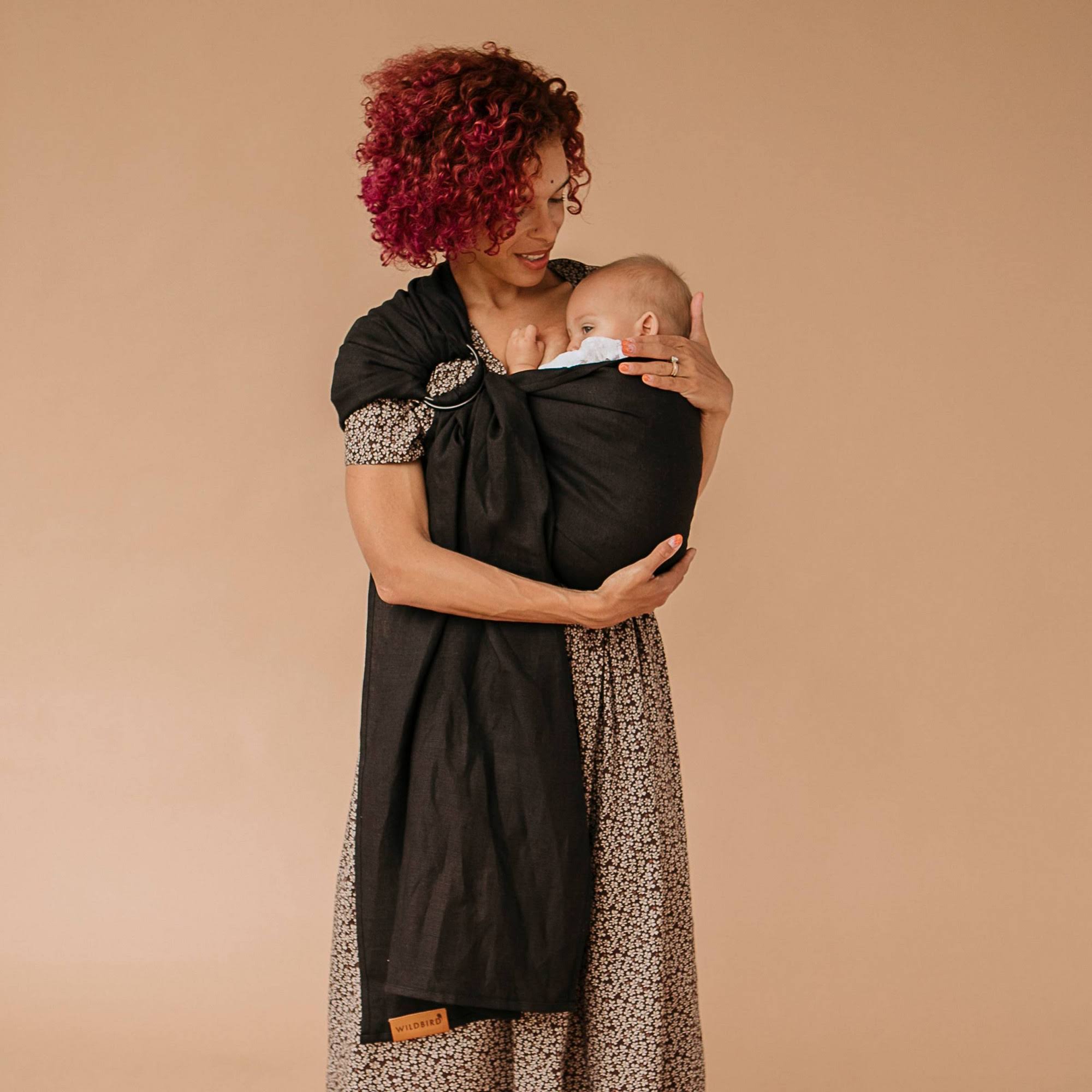Wildbird Ring Sling Baby Carrier Made from 100% Belgian Linen - Solid Color, Newborns to Toddlers - (Raven Fabric/Black Ring)