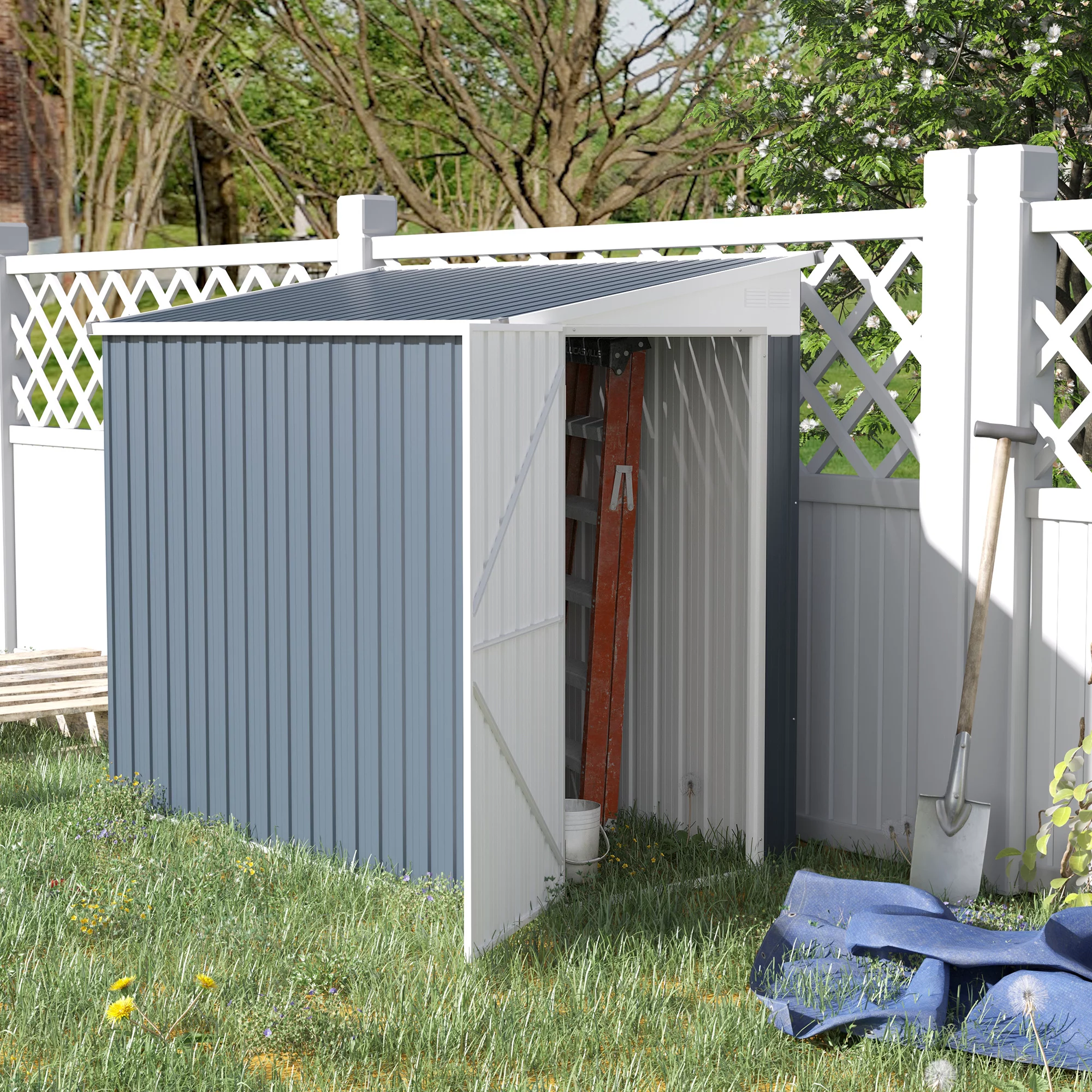 Outsunny Metal Outdoor Storage Shed, Lean to Shed ith Lockable Door