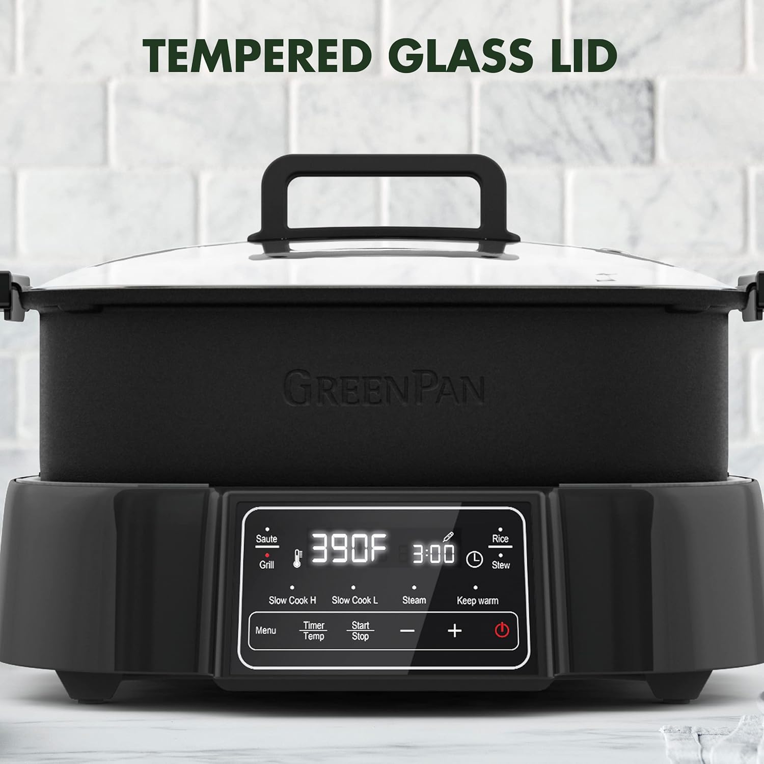 GreenPan 6.5QT Multi-Cooker Skillet Grill & Slow Cooker, 8-in-1 Presets to Saute,Steam, Grill, Stew, Stir-Fry,Heat, & Cook Rice