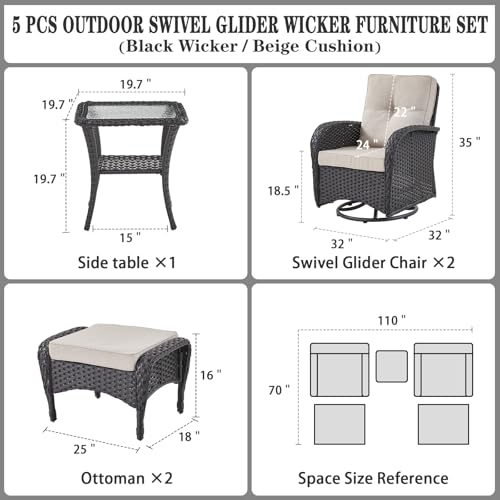 Patio Wicker Chairs Swivel Rocker - Outdoor Swivel Rocking Chairs Set of 2 with Rattan Side Table