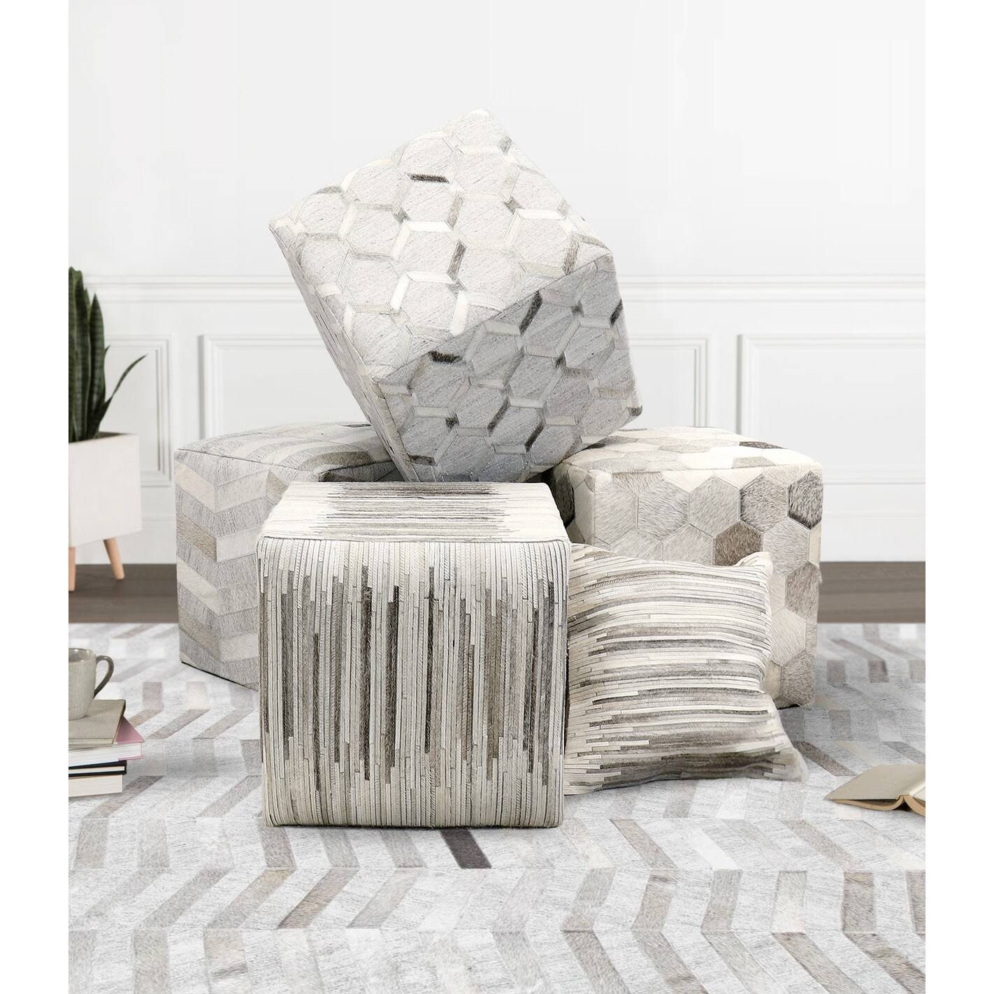 Pasargad Home Galaxy Cowhide Pouf Ottoman