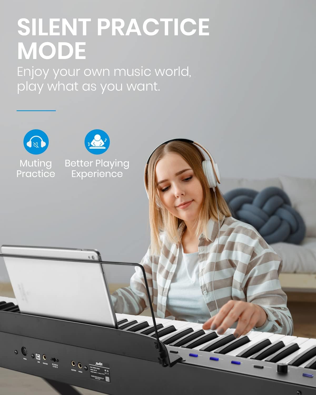 Moukey Beginner Digital Piano 88 Key Full-Size Semi-Weighted Electric Keyboard, Stand (MEP-110)