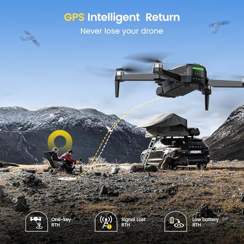 DEERC D65 2 Axis Mechanical Gimbal EIS GPS Drones with Camera for Adults 4K, 249g Foldable FPV Quadcopter Lightweight Drone with 30FPS Video