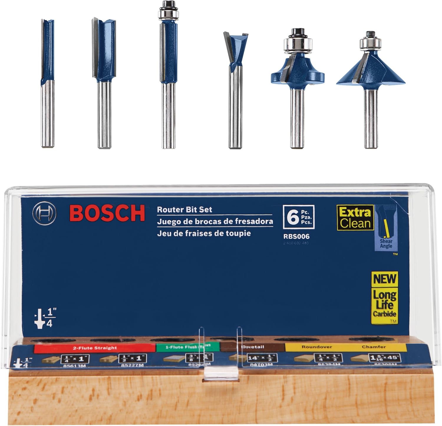 BOSCH RBS006 1/4-Inch Shank Carbide-Tipped Multi-Purpose Router Bit Set, 6-Piece