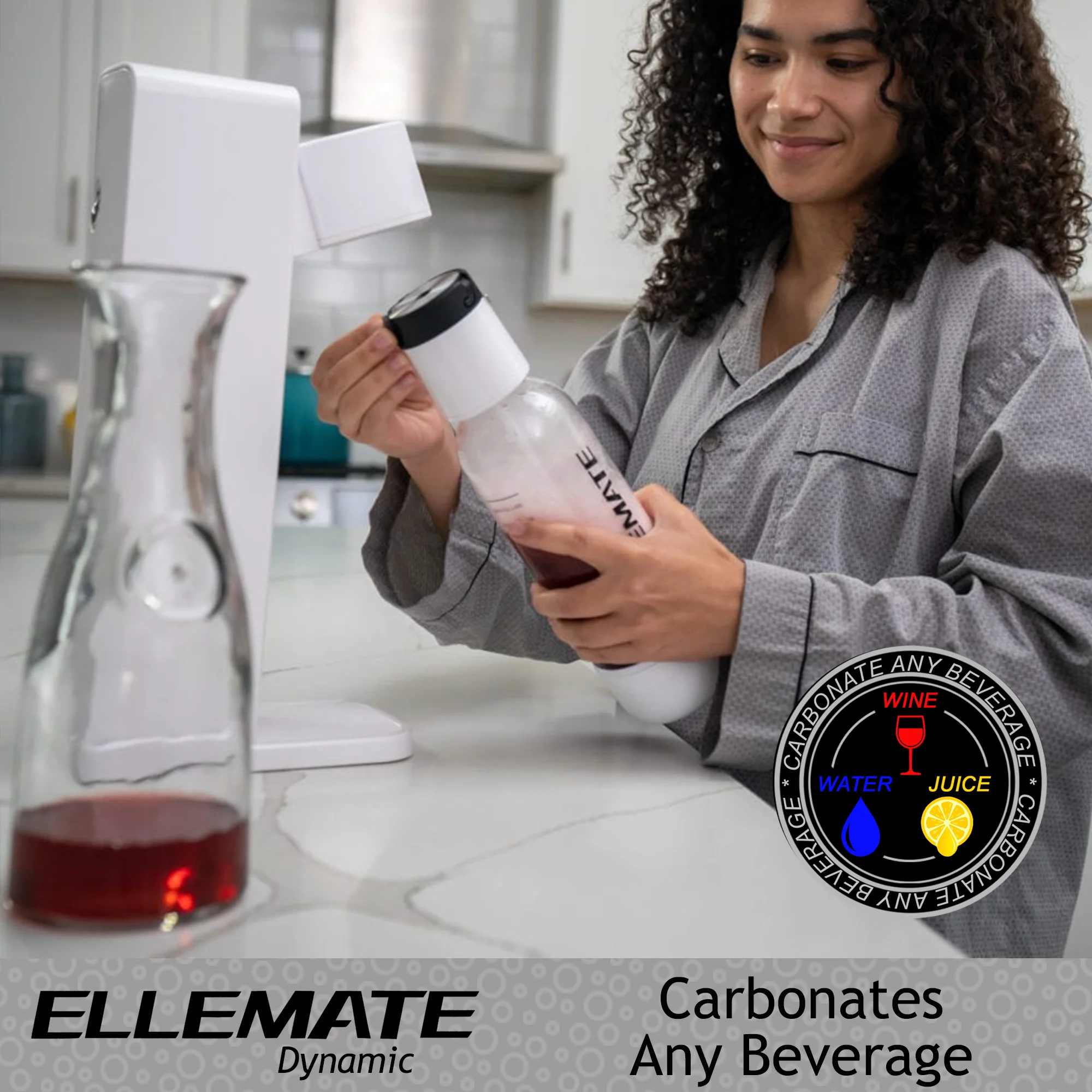 Ellemate Dynamic Carbonated Drink Maker with 2 CO2 Cartridges; Fizz Soda, Water, Wine, Juice and More; Adjustable Carbonation
