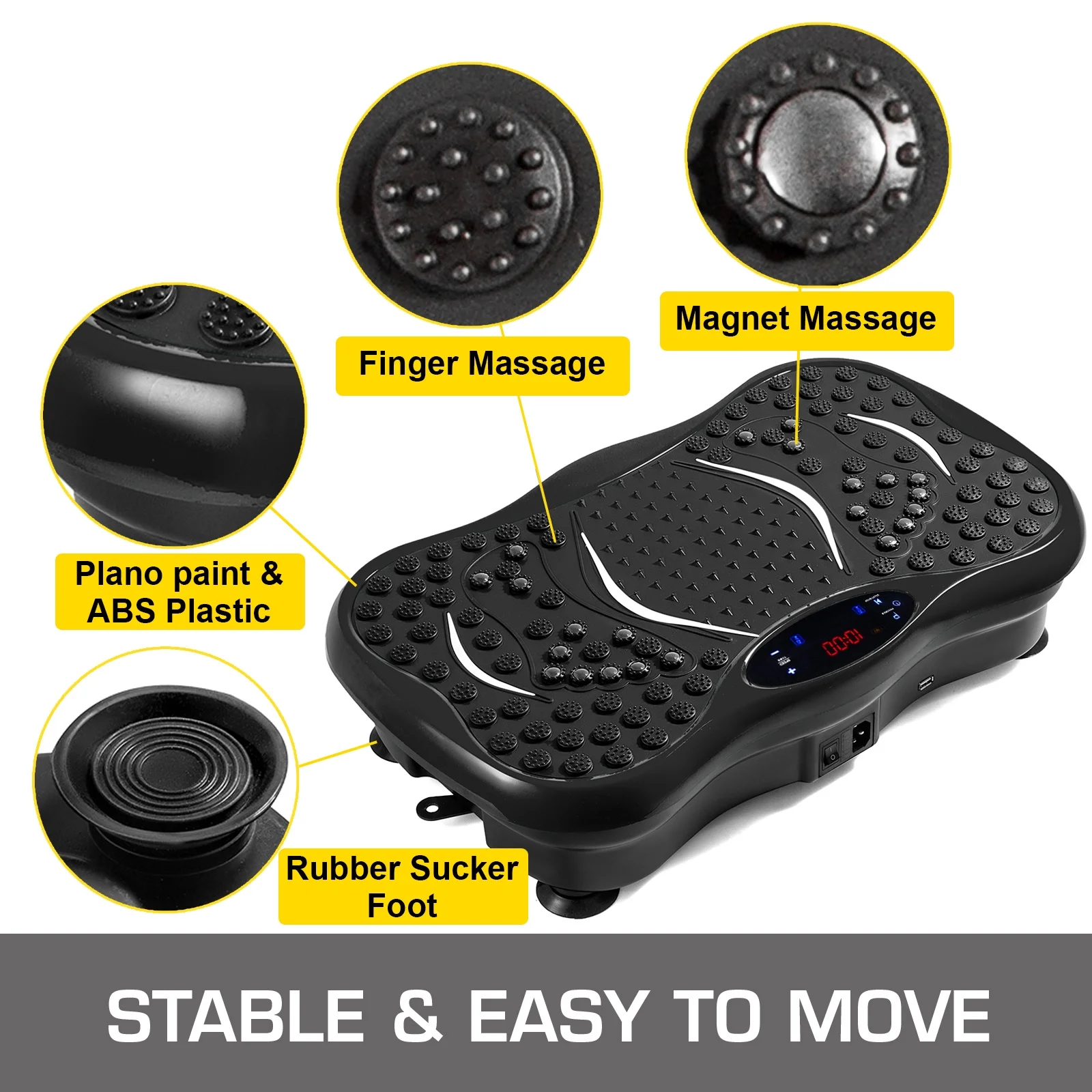 VEVOR Vibration Platform, Full Body Exercise Vibration Plate, Vibration Machine 350lbs LCD 3 Levels Massage Remote Bluetooth USB Music
