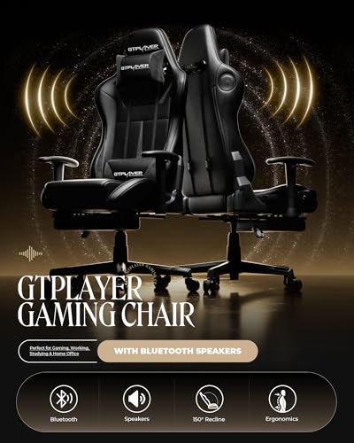 GTPLAYER Gaming Chair with Speakers, Video Game Chairs with Footrest, PC Gamer Chairs for Adults - Padded High Back Ergonomic Reclining Silla Gamer