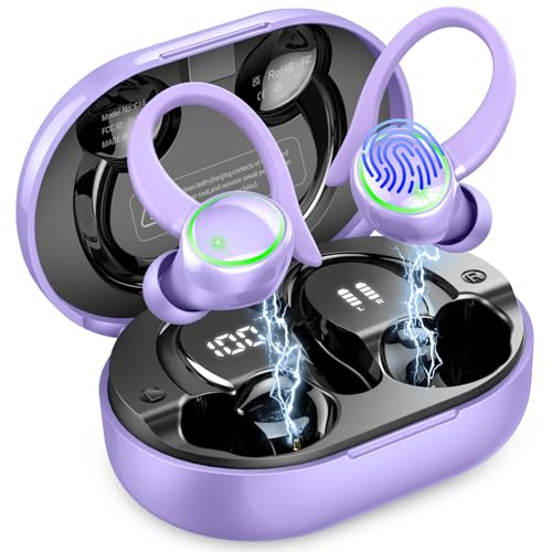 Wireless Earbuds, Bluetooth 5.4 Headphones Sports, 50H Playback Over-Ear buds with ENC Noise Cancelling Mic