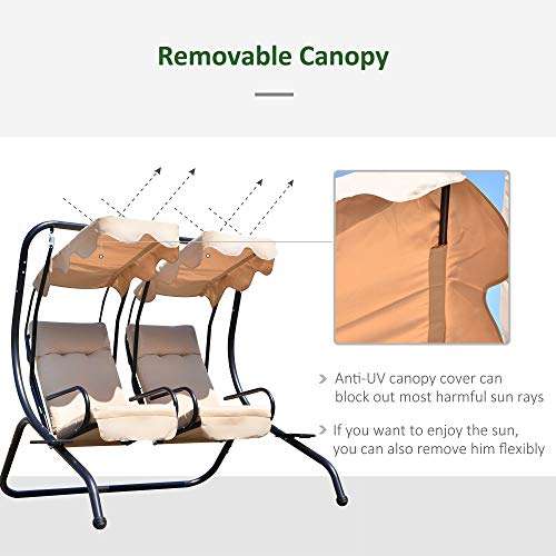 Outsunny Patio Swing Chair with 2 Separate Seats, Outdoor Swing with Removable Canopy and Cup Holders for Porch, Garden, Poolside, Backyard, Gray
