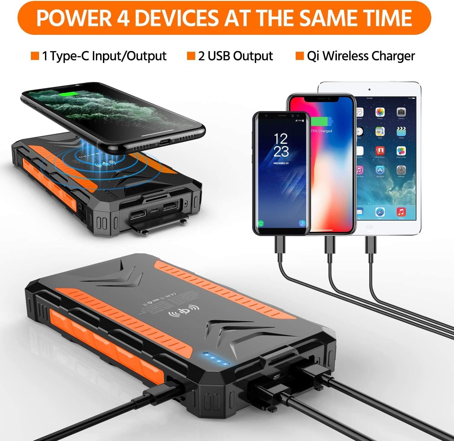Solar Power Bank 38800mAh, Solar Charger,Portable Charger, Outputs 5V/3A High-Speed & 2 Inputs Huge Capacity Phone Charger for Smartphones