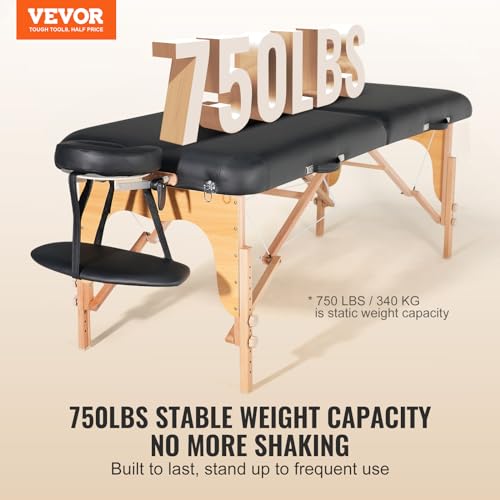 VEVOR Professional Wide Massage Table 30" W, Heavy Duty Folding Massage Table, 750LBS, 8-Level Height Adjustable Facial Salon Tattoo Bed