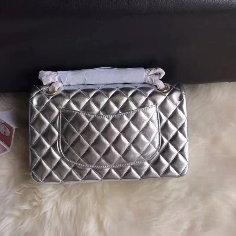 Chanel 1112 Silver Medium Size 2.55 Lambskin Leather Flap Bag