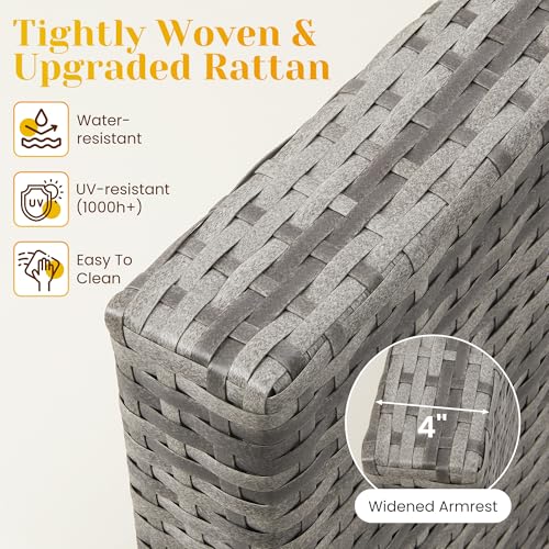 7 Pieces Outdoor Patio Furniture Sets with Glass Tea Table, PE Rattan Wicker Patio Conversation Set with Washable Cushions