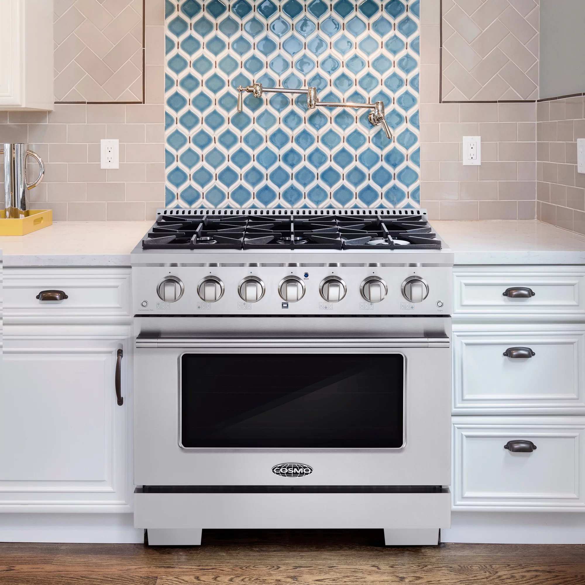 Cosmo 2 Piece Kitchen Appliance Package with 36" Freestanding Gas Range Kitchen Stove & 36" Under Cabinet Range Hood Kitchen Hood Kitchen Appliance