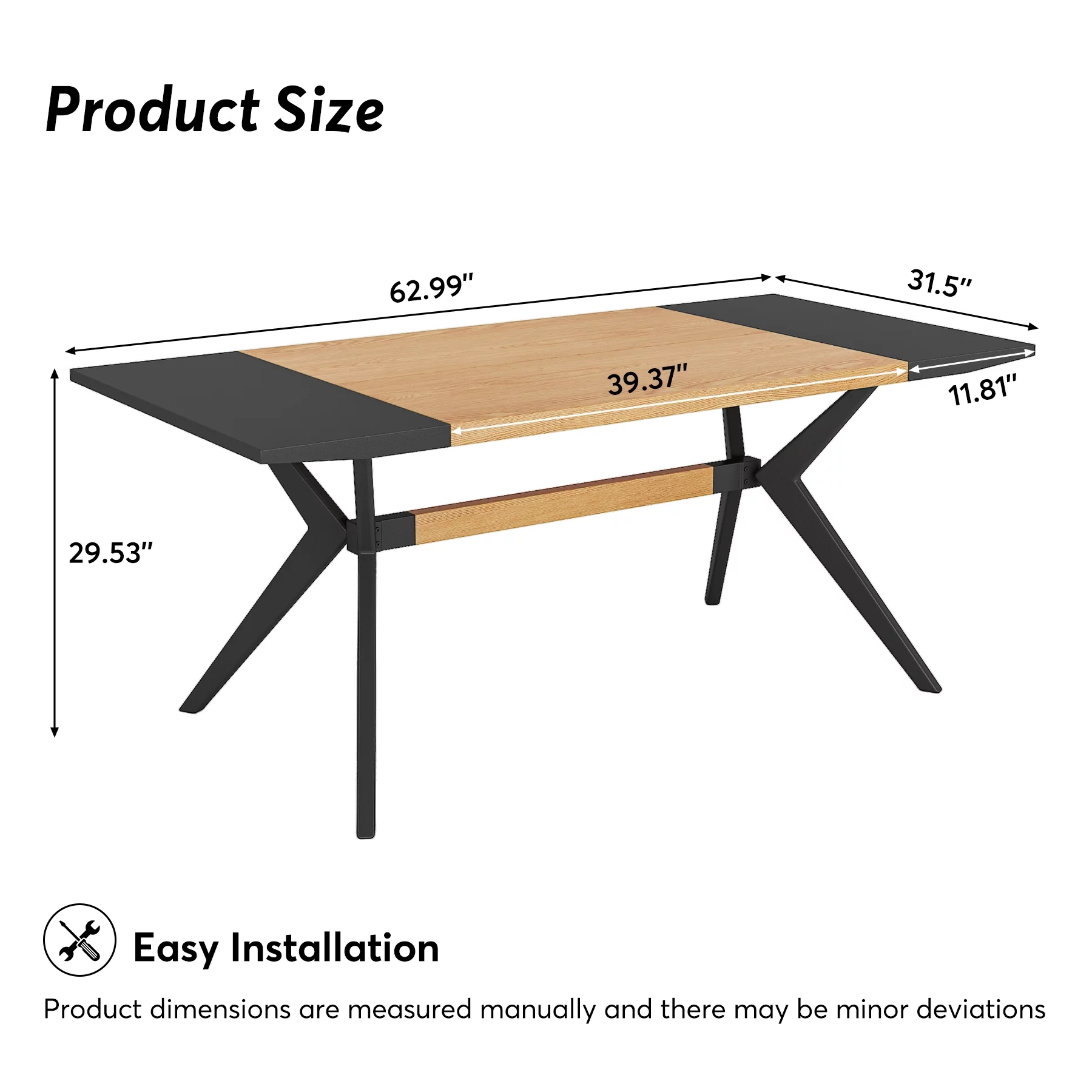 Tribesigns 63 inches Dining Table for 4-6, Large Rectangular Wood Kitchen Table Dining Room Furniture Table with X-Shaped Iron Frame