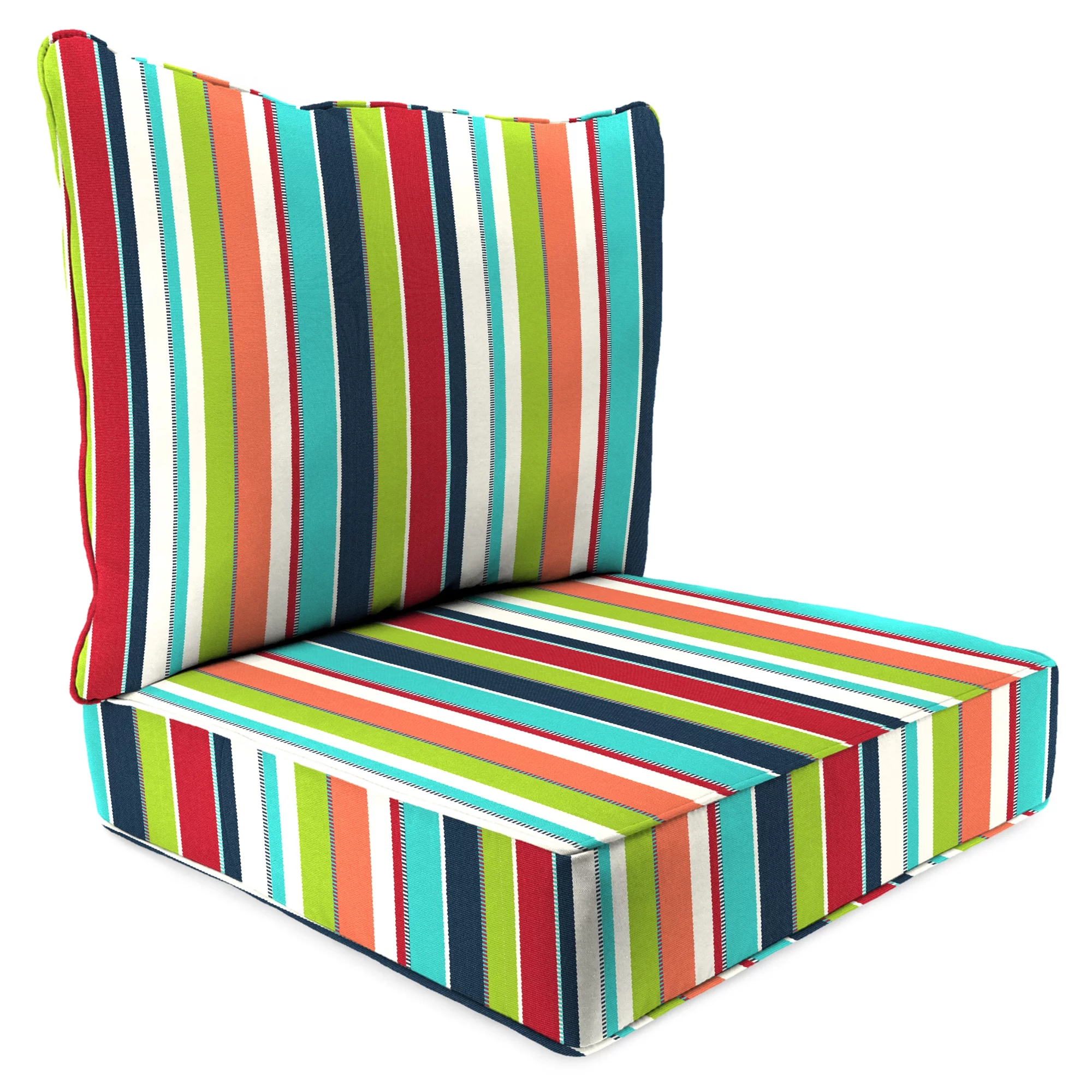 Jordan Manufacturing Sunbrella 46.5" x 24" Carousel Confetti Multicolor Stripe Rectangular Outdoor Deep Seating Chair Seat and Back Cushion with Welt